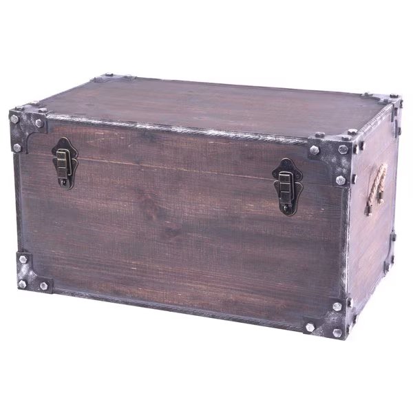 Distressed Wooden Vintage Industrial Style Decorative Trunk with Lockable Latch, Vintiquewise, Mfr#: QI003451